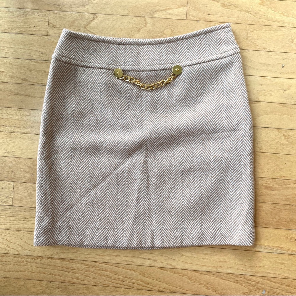 Skirtin Around Cream Herringbone Wool Skirt Size 6